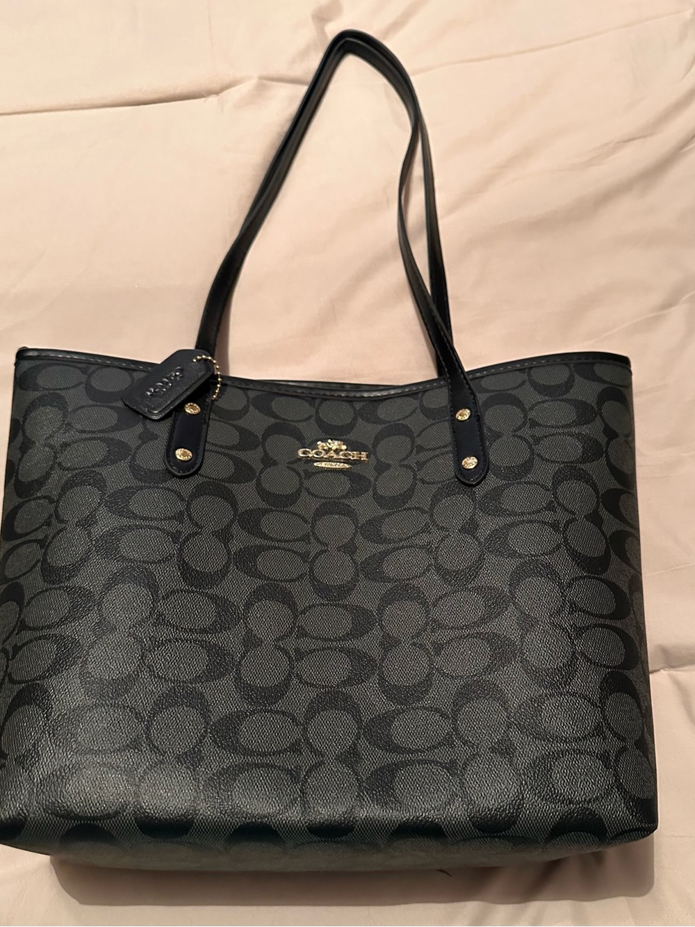 COACH Black Signature Logo Tote with Gold Accents